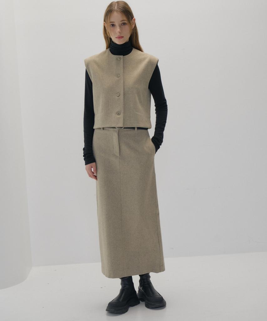 Okuka Classic Wool Skirt_Oat Beige
