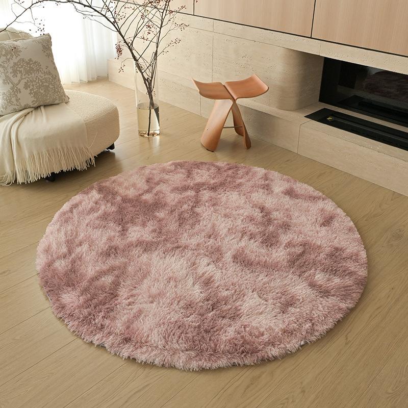 Checkerboard Round Fluffy Shaggy Rug Soft Long Pile Carpet for Bedroom Living Room Plaid Area Rug Kids Room Circular Mat