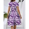 Women's Fashionable Retro Patterned Printing Color Blocked Belt Casual Dress
