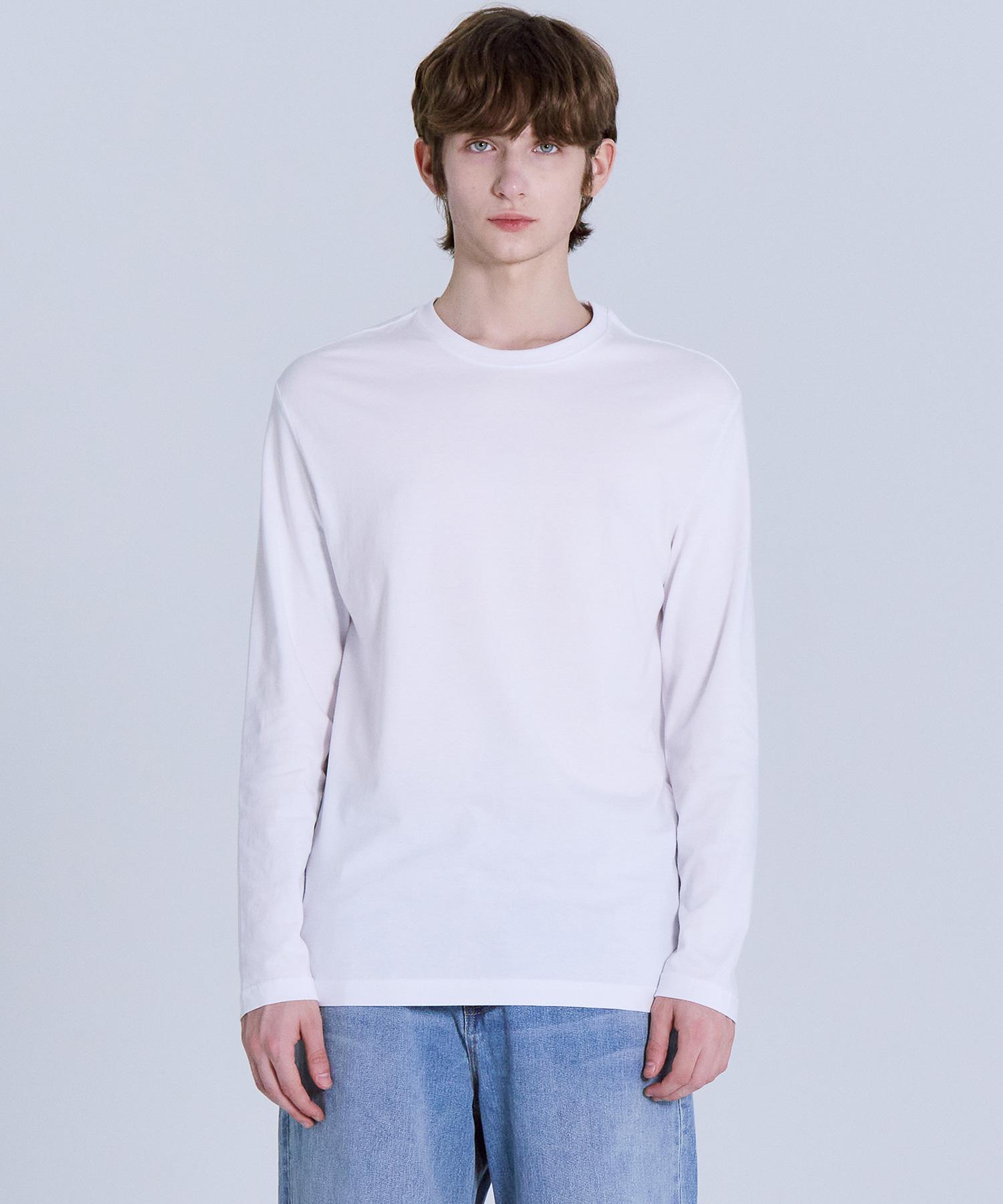 Basic House 30-Count Pure Cotton Relaxed Fit Round Long Sleeve T-Shirt White Lats0124 Wh/115
