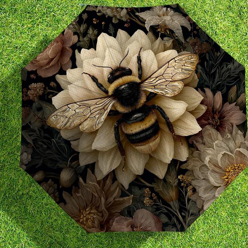 1pc Bee Flowers Automatic Folding Umbrella, Heavy Duty 8 Rib Iron Frame,  Suitable for Travel, Daily Use, Birthday, Decor Gift M0104064