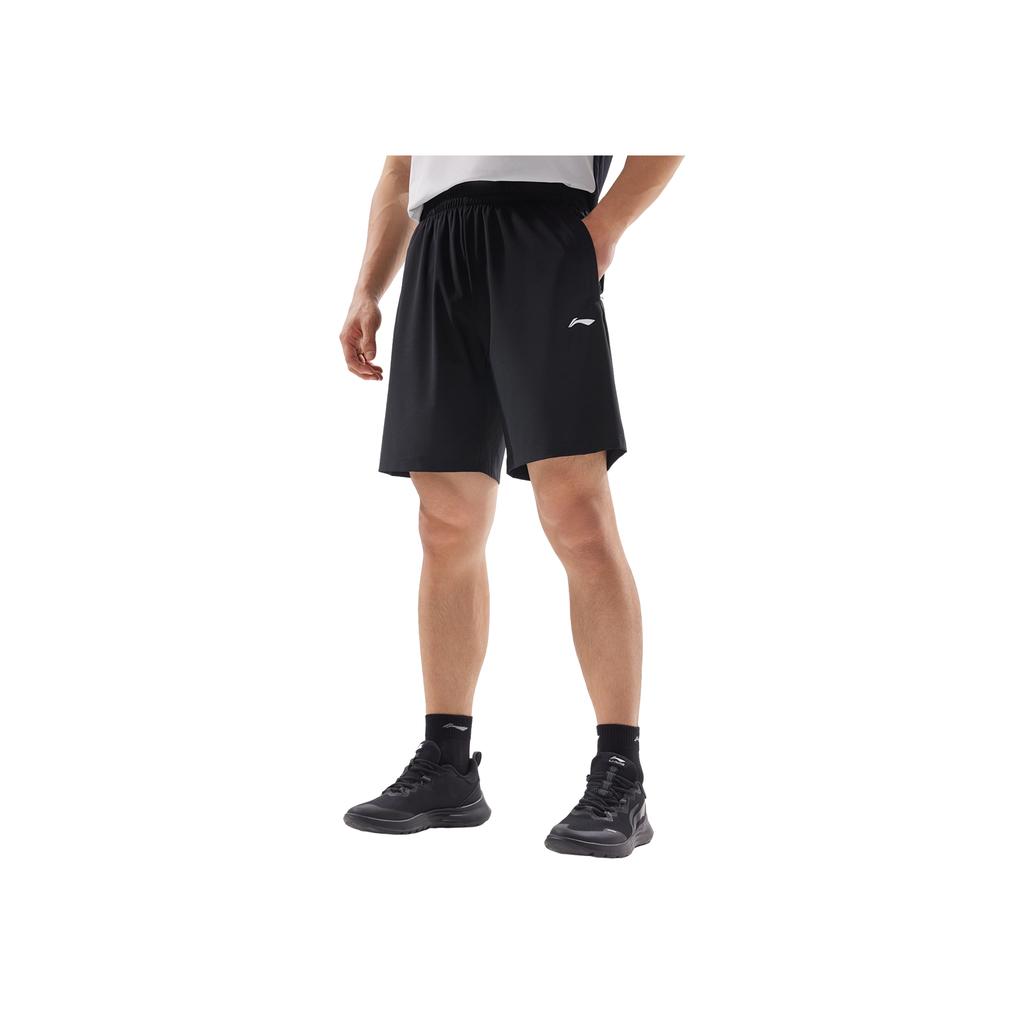 Li Ning Fitness Series Casual Simple Solid Color Elastic Sports Shorts Men shorts Black AKYV033-1