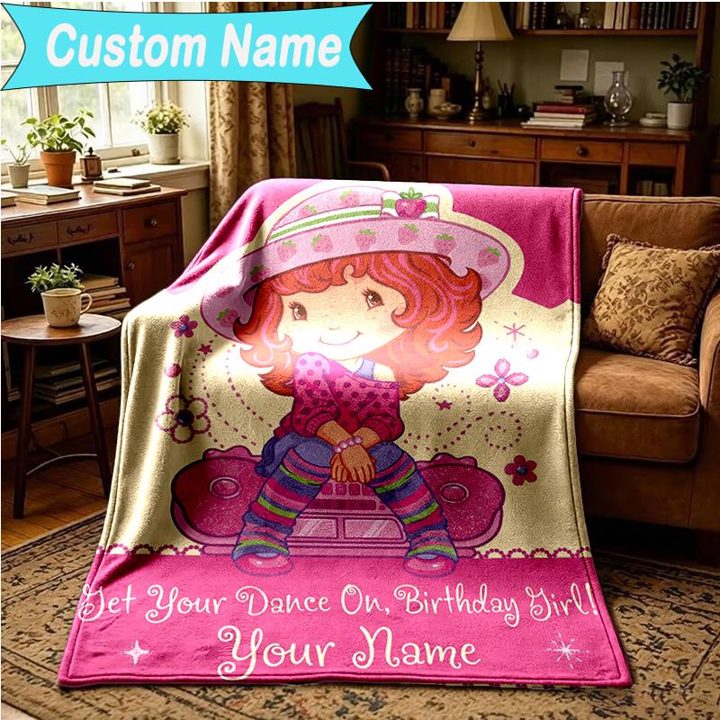 1PC Custom Name Blanket Straw-berry Sweet Moment Flannel blankets Patterns Throw Blanket All-Season Soft Gift for Couch, Bed, Camping, Birthday gifts