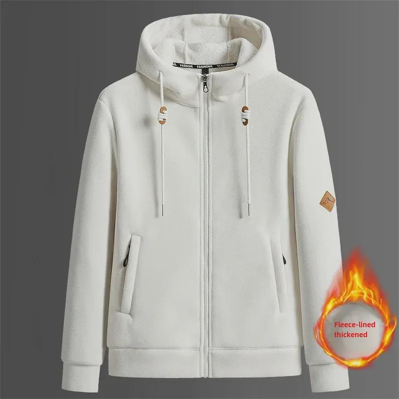 

Мужские и женские флисовые куртки с капюшоном: Двусторонние кардиганы и свитшоты для пар, идеально подходят для осени и зимы. 4XL грязно-белый