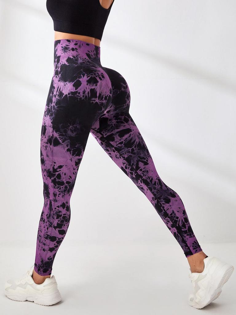Leggings de Yoga de Cintura Alta Tie-Dye Sem Costura para Mulheres
