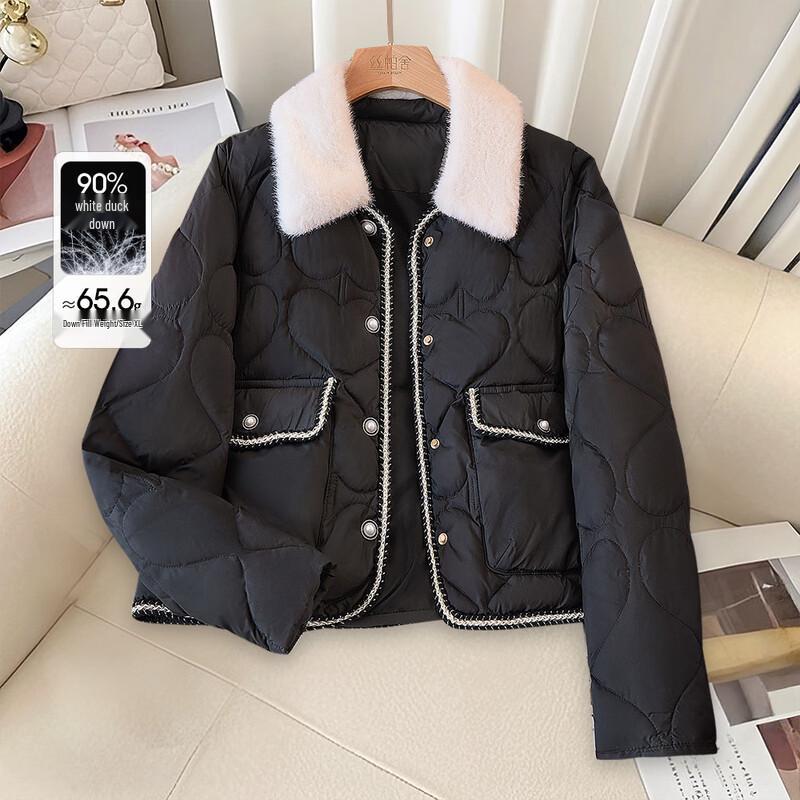 

Женский короткий пуховик с контрастным лацканом XL