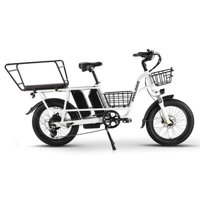 Bicicleta de carga eléctrica Philodo Traveller de 20" con neumáticos anchos, motor de 1000 W de potencia máxima, para adultos, 48 V, 35 Ah, freno hidráulico doble, transmisión Shimano de 7 velocidades, carga máxima de 150 kg.