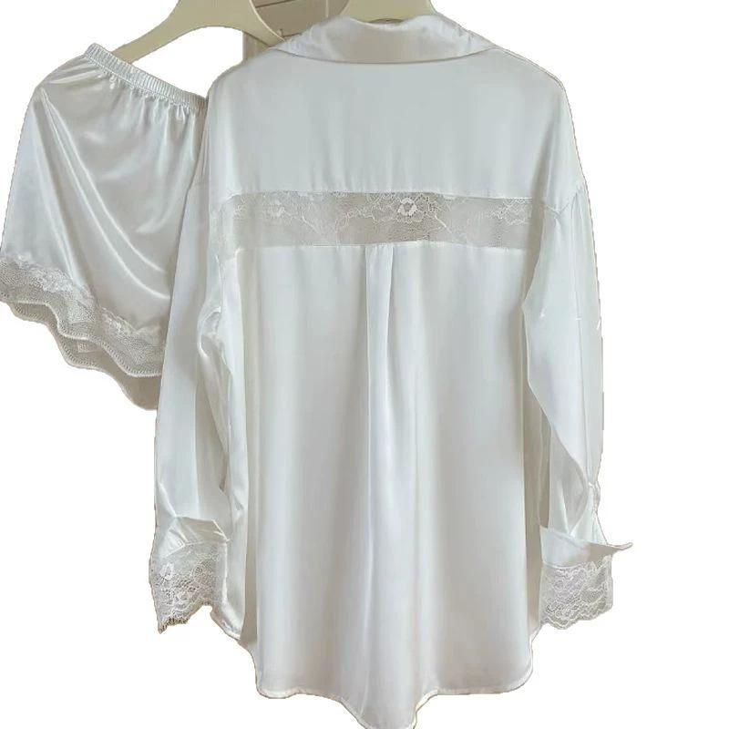 Boyfriend Style Shirt Sexy Women's Spring and Summer Ice Silk Pure Desire Thin Nightdress Women's Loose Loungewear Suit