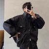 Unisex Loose Lapel PU Leather Motorcycle Jacket - Spring/Autumn Matte Litchi Texture Short Coat