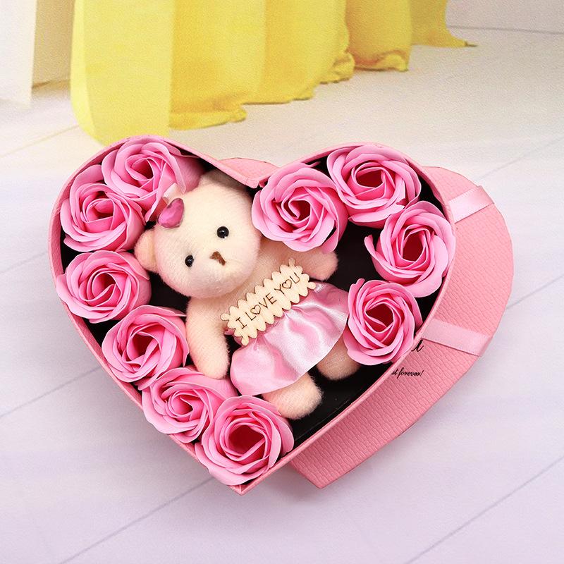 Flower Red Pink Soap Rose Love Gift Box With Bear Valentine's Day Mother's Day Anniversary Gift Wedding Party Decorations