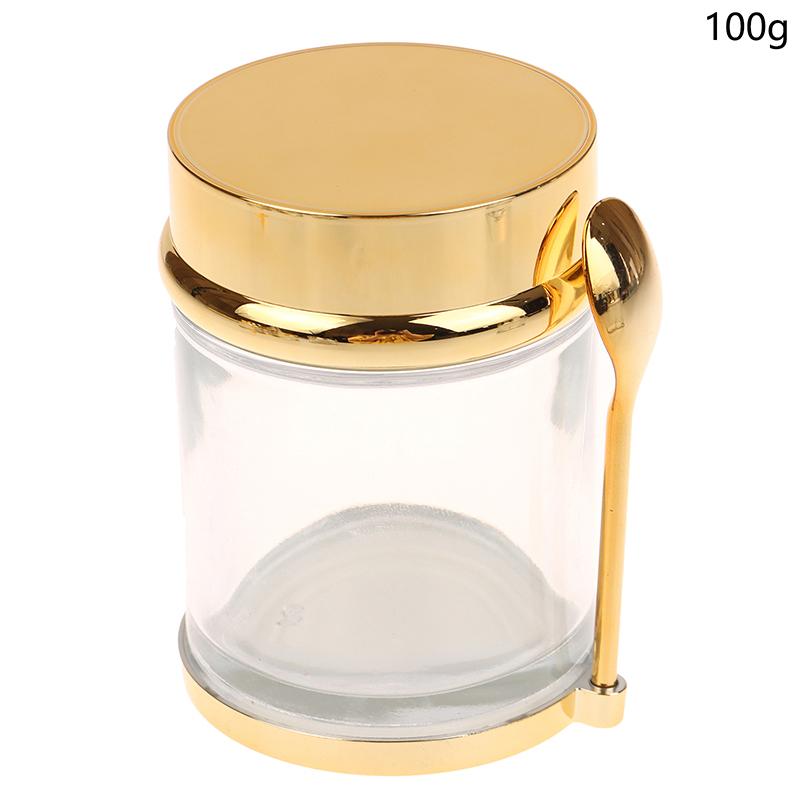 

Гальваническое покрытие Пустая банка для крема Многоразовая бутылка для лосьона с ложкой 30/50/80/100 г Дорожный контейнер для крема для лица и косметических ватных дисков 100g золотой