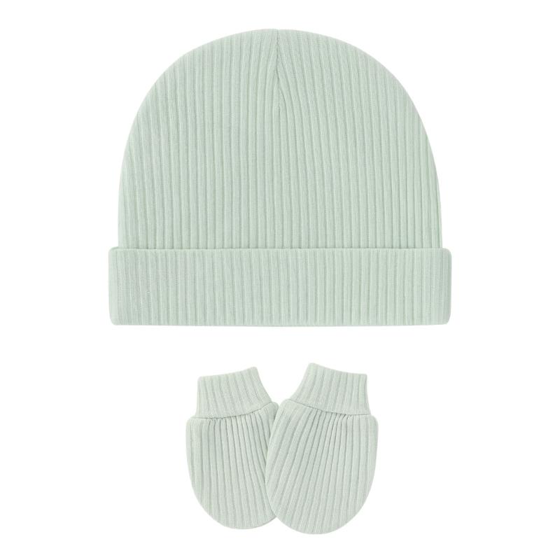 

Baby Nursery Hat and Gloves Set Cotton Winter Caps Gloves No Scratch Set for Toddler Newborn Unisex Baby Essentials светло-зеленый