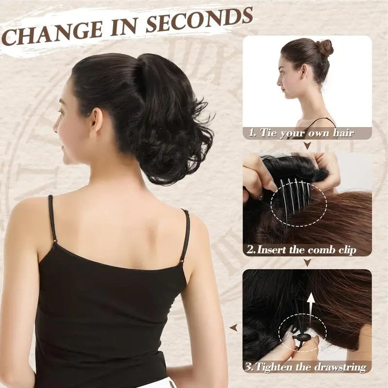 Drawstring short curled ponytail wig synthetic fiber ponytail wig natural and comfortable hair accessories for daily use