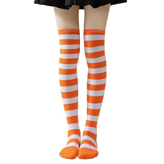 Striped Thigh High Socks Women Colorful Over-the-Knee Socks Retro Stretchy Thigh Highs for Girls Cosplay Lolita Costume