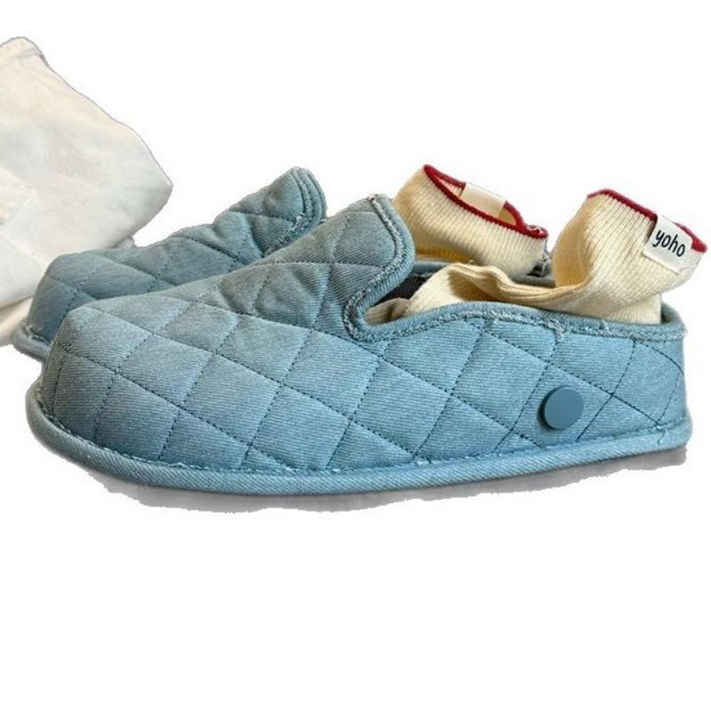 thick-soled denim women's new big head shoes women's cute round head ugly cute bread shoes women's half slippers