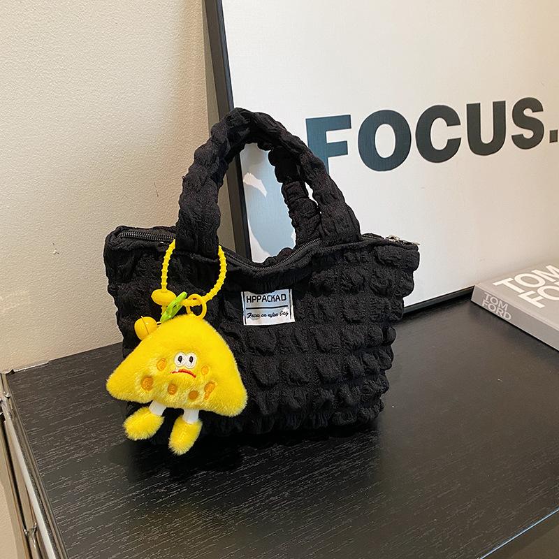 

Плиссированная, сумка-облако, сумка-пузырь, ручная кладь, повседневный расслабленный стиль, однотонная сумка-шоппер на молнии, новая модель. no pendant чёрный