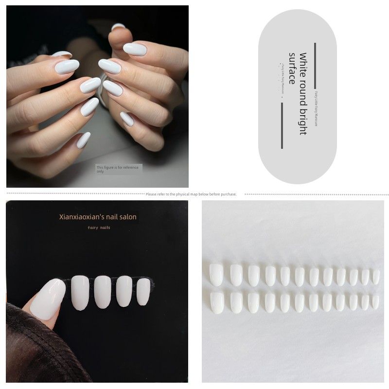 

Cameo Brown Medium Short Daily Style Disassembly Fake Nails Wear 292-white round bright surface
