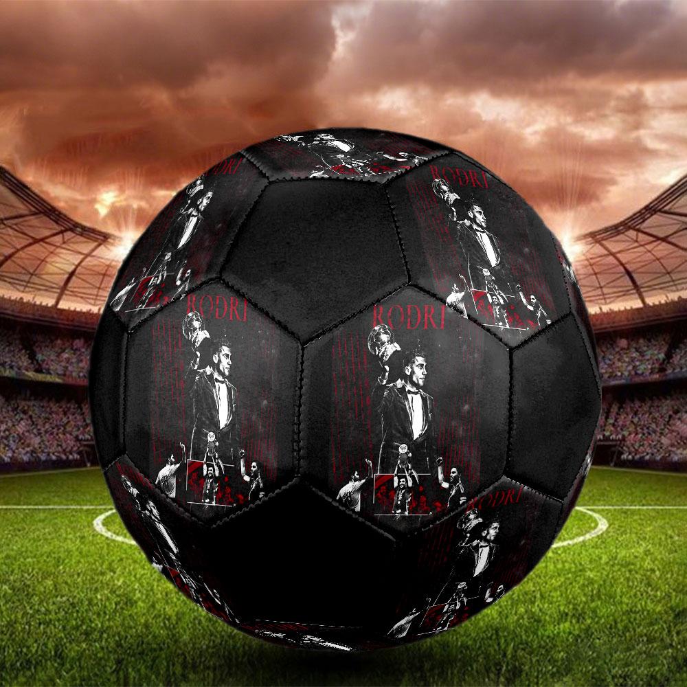 Rodri Size 5 Soccer Ball, Machine-Stitched PVC, Durable & High Bounce, All Ages Fit, fan merchandise, matches & outdoor use.