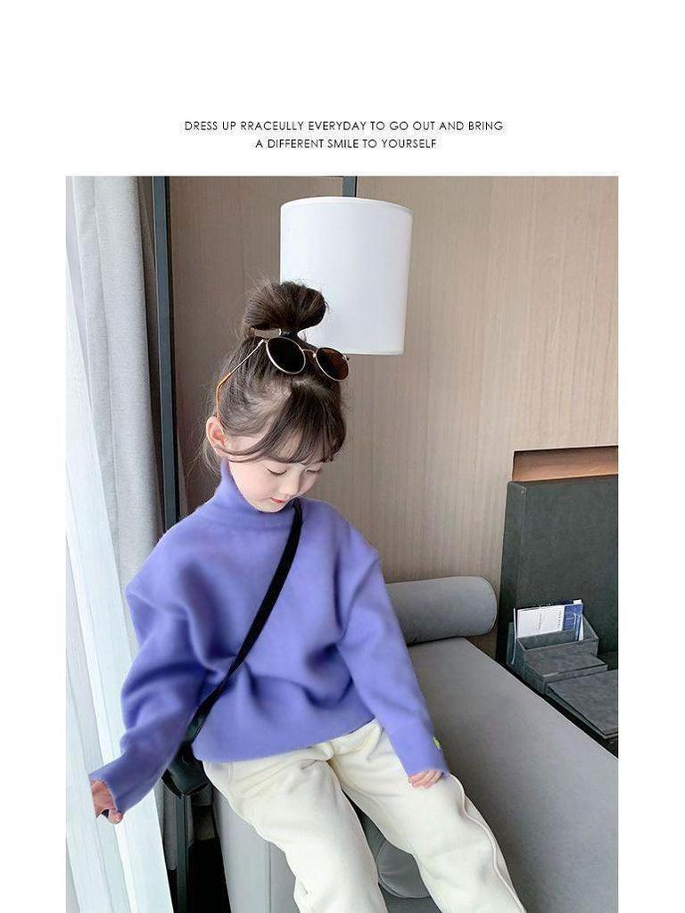 Girls' High Neck Thermal Top - Autumn/Winter Long Sleeve, Plus Velvet, Warm Base Layer