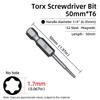 Torx Screwdriver Bit 50mm Magnetic S2 Steel 1/4'' Hex Shank Hollow Hole Security Bits T5-T40 Electric Drill Driver Hand Tools