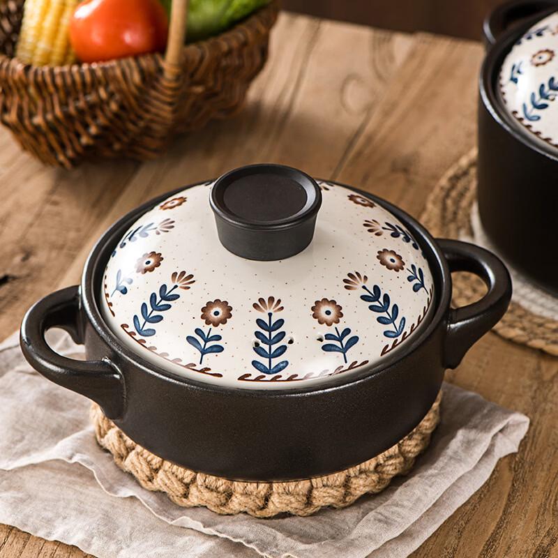 Sikezhuo Retro Floral Ceramic Shallow Stew Pot