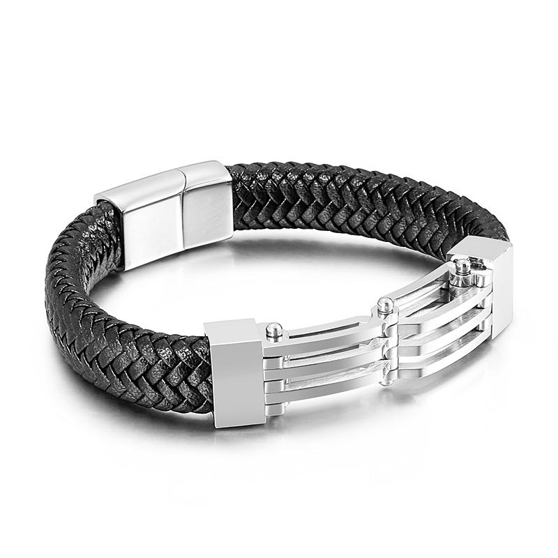 Kalen Strong Leather Men's Bracelet Stainless Steel Regular Geometric Pattern Bracelet Jewelry