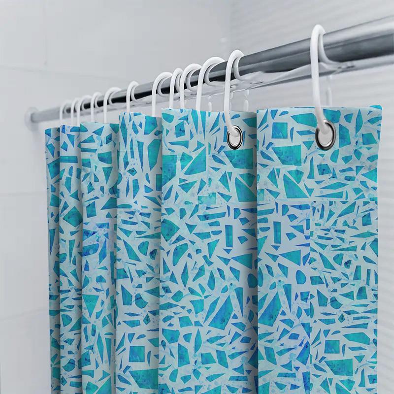 Bathroom Shower Curtain Print Blue Geometric Waterproof Fabric Home Decoration Wall Hanging Artistic Decorative Rectangular Show