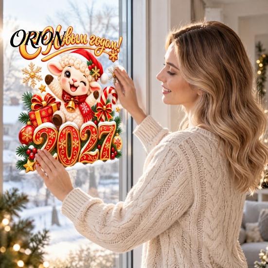 Seasonal Storefront Display 2027 Russian New Year Static Glass Stickers, of Goat PVC Window Decals for Clings Home and Shop Decoration, Cute