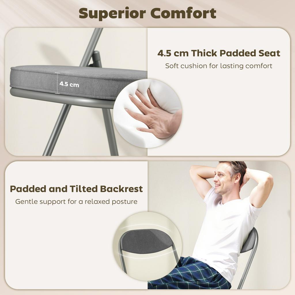 Set of Four Folding Corduroy Seat Chairs - Grey