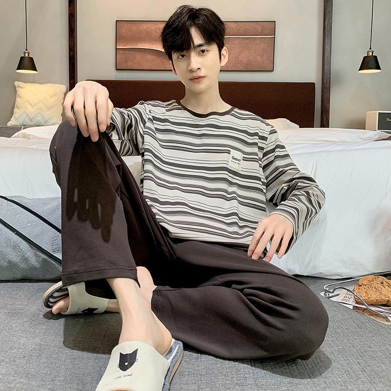 Mens Sleepwear Autumn Spring Cotton Man Pajama Long Sleeves Homewear Gentleman Minimalist Pijama Hombre