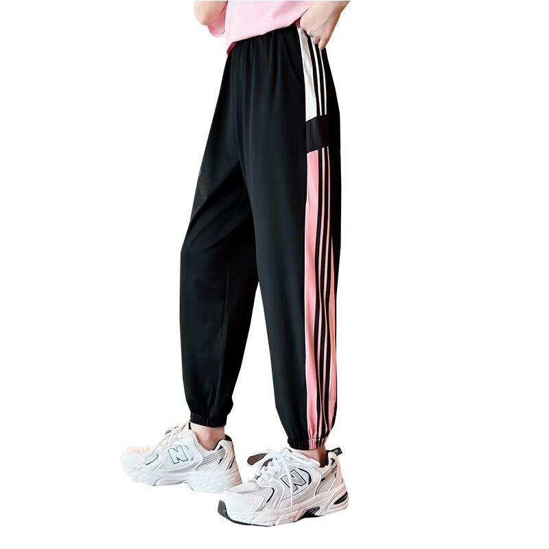 Girls' Ice Silk Quick-drying Pants Summer Thin Outer Wear Loose Casual Tied Feet Foreign Style Children's Sweatpants Mosquito-proof Pants
