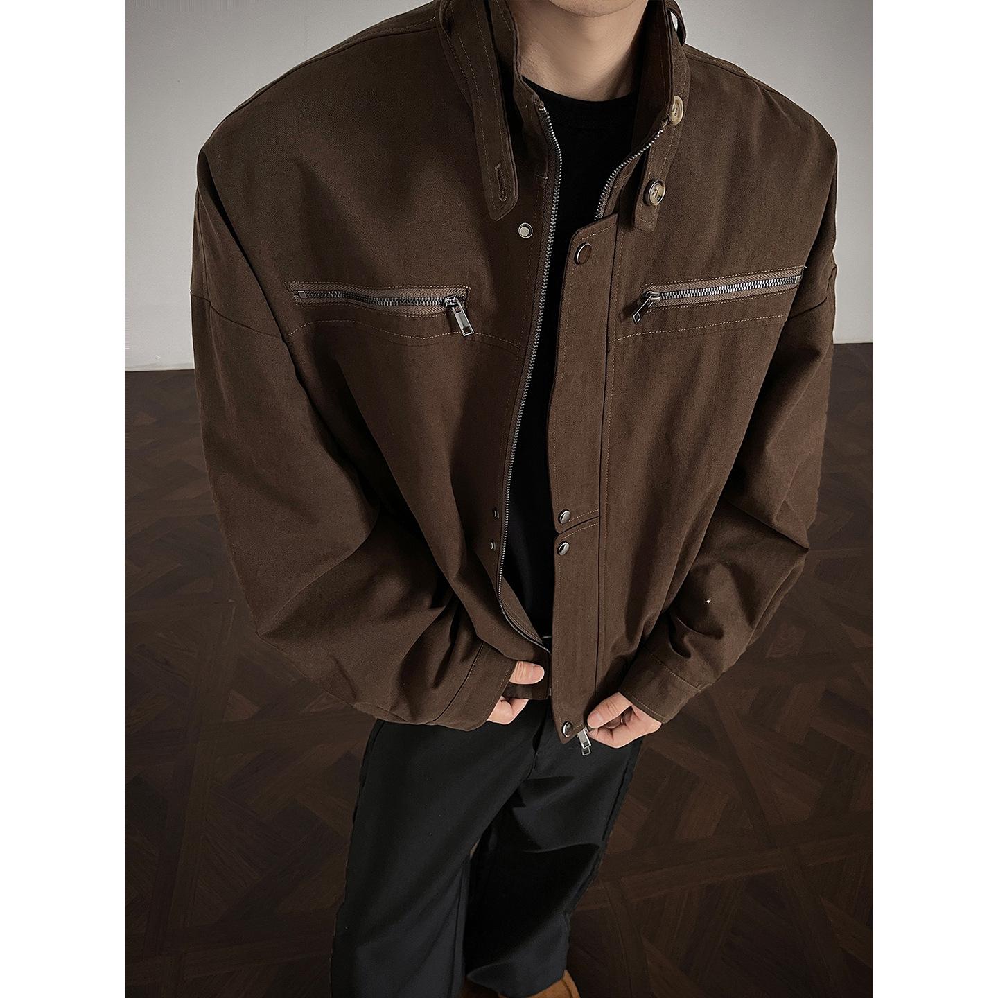 

Мужская ретро-куртка в американском стиле амбара с воротником-стойкой - Осенняя высококачественная свободная стираная мотоциклетная куртка XL коричневый