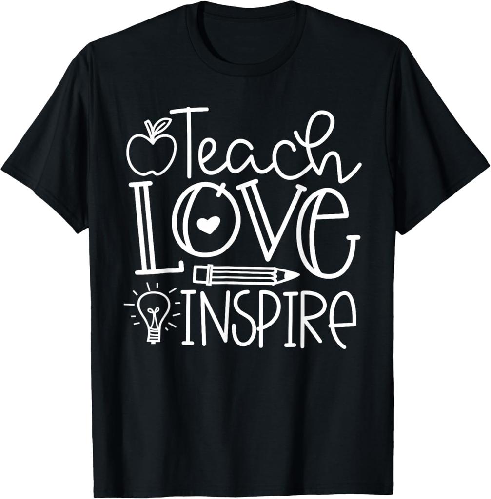 Teacher Shirts Teach Love Inspire Retro Back to School Tees T Shirts for Men and Women