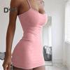 Women Slip Dress for Club Party Beach Spaghetti Strap Sheath Slim Fit Dress Sleeveless Backless Strappy Dress Solid Color Summer Mini Dress