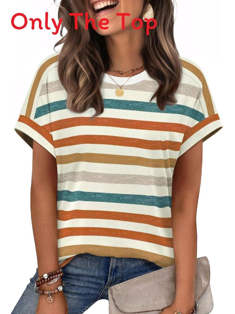 Casual Striped T Shirt For Women With Polyester Fabric Summer Comfort For Daily Wear