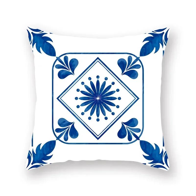 Blue Mandala Persian Cushion Cover Polyester Geometric Pattern Pillowcase Decoration Sofa Bedroom Car Office Decoration Ornament