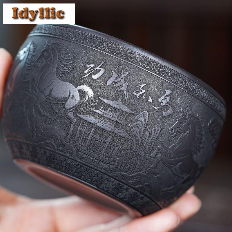 215ml Yixing Zisha Relief Horse Teacup Japanese Tea Bowl Cup For Tea Tea-tasting Fragrance Cup Chazhan Master Cups Drinkware