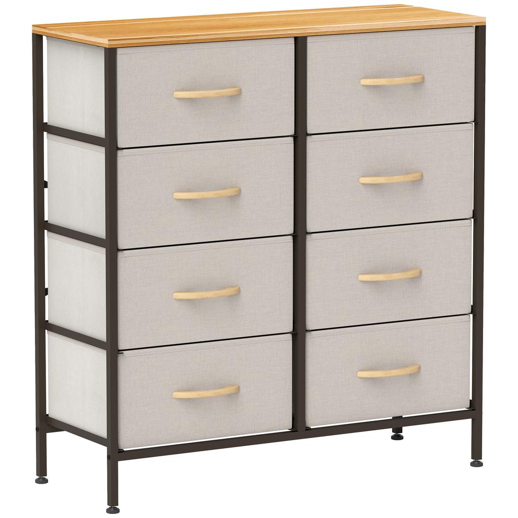 Fabric Chest of Drawers, Industrial Bedroom Dresser with 8 Fabric Drawers, Steel Frame and Wooden Top for Nursery, Living Room, Hallway, Cream White