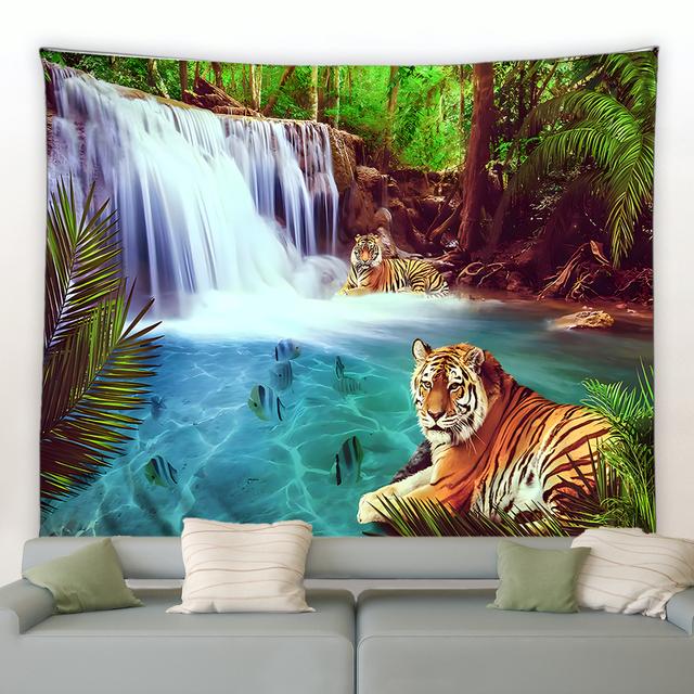 Waldtier-Wandteppich, wilder Leopard, Tiger, Bär, Pflanze, Natur, Landschaft, Wandbehang, Strandmatte, Raumdekoration, Heimdekoration