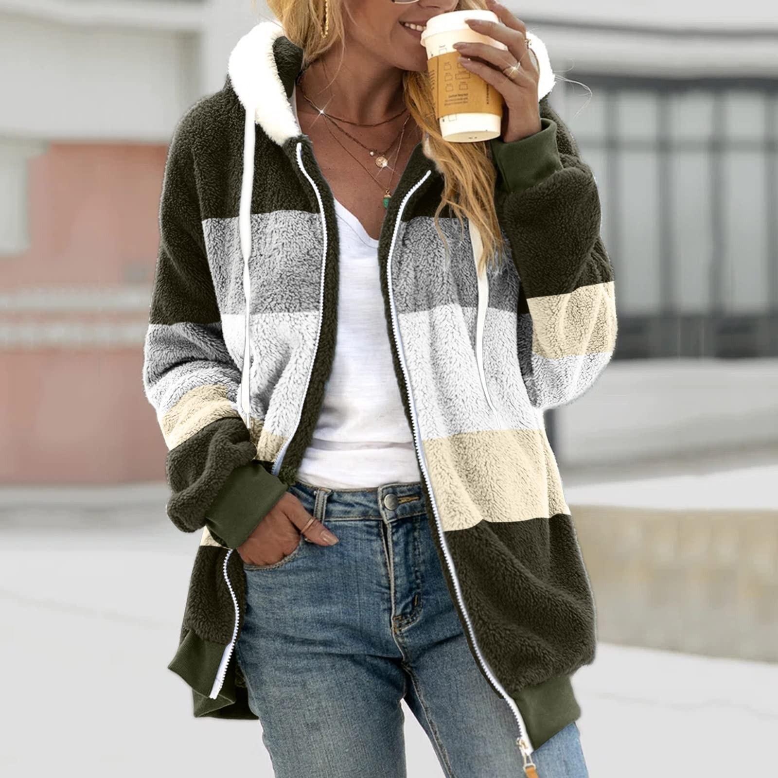 Женская модная повседневная свободная плюшевая полосатая куртка с капюшоном и пальто XL 2279₽