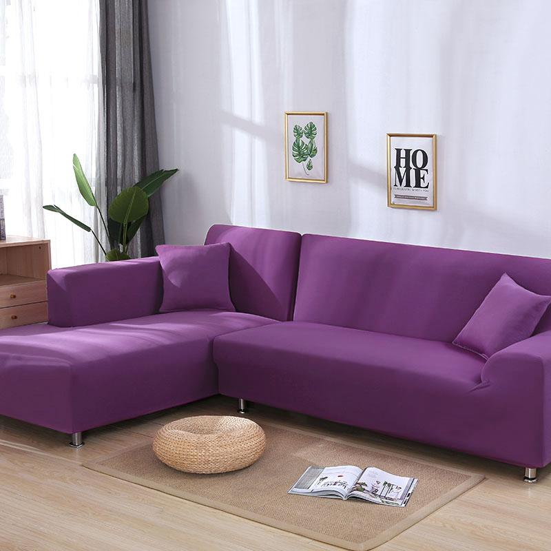 Grey Plain Color Elastic Stretch Sofa Cover Need Order 2Piece Sofa Cover If L-style Fundas Sofas Con Chaise Longue Case for Sofa