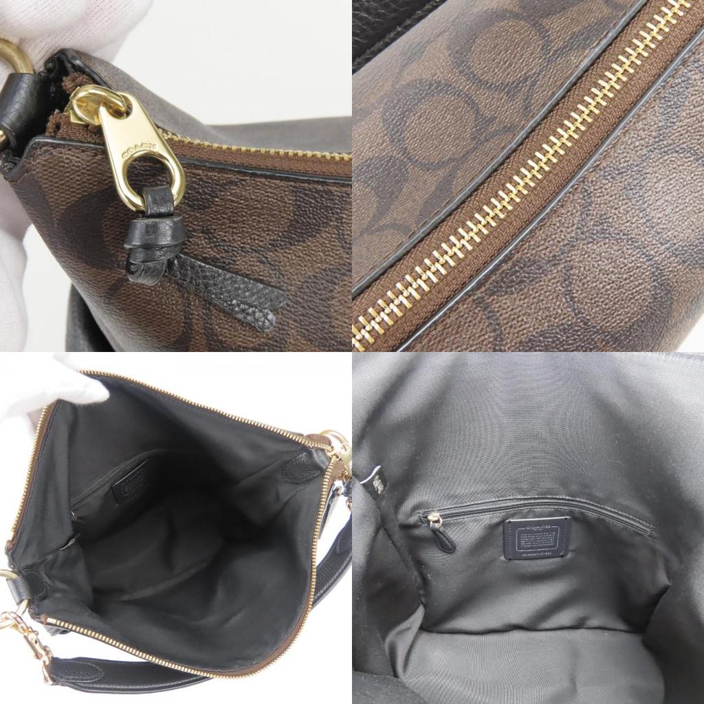 Used COACH Shoulder Bag Signature C1523 PVC/leather Dark Brown Black