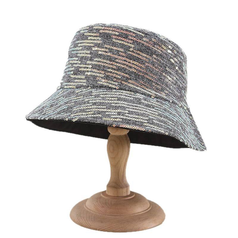 Wind Mixed Color Sequined Bucket Hat Female Fashion Versatile Internet Celebrity Face Small Hat Female Foldable Basin Hat