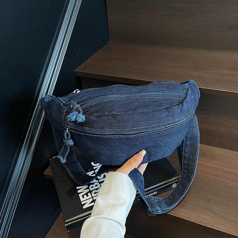 Nieuwe Denim Schouder Borsttas voor Dames Sportief Casual Eenvoudig Modieus Taille Tassen Mobiele Telefoon Crossbody Tas voor Mannen