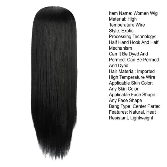 Perruque Lace Front Wig synthétique noire longue et lisse pour femmes, cheveux naturels en Fiber de haute température avec raie centrale, résistants à la chaleur, pour dames et filles