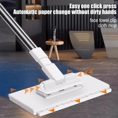 Snap Grip Mini Wischmopp Zero Touch Tuchwechsel Fauler Wischmopp Langer Griff Flachmopp Verriegelungskopf mit Wischtuch für Feuchte und Trockene Anwendung Zuhause Badezimmerreinigung