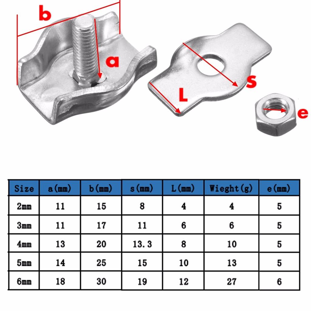 VVU 10Pcs Stainless Steel Wire Rope Simple Clip Grips Cable Clamps Caliper 2/4/6/ VVU 10Pcs Stainless Steel Wire Rope Simple Clip Grips Cable Clamps Caliper 2/4/6/