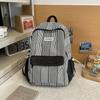 Nylon Student Backpack With Plaid Pattern And Curved Shoulder Straps For Casual Travel