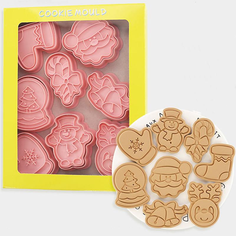 8Pcs DIY Christmas Cookie Cutter Set Xmas Cookie Mold 3D Cartoon Biscuit Mould Christmas Baking Mould Cookie Decorating Tools