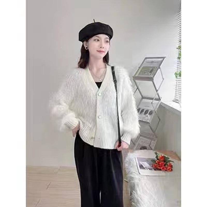 Women's Autumn/Winter Faux Mink Velvet Knit Cardigan - Soft, Glossy, and Cozy Sweater Jacket